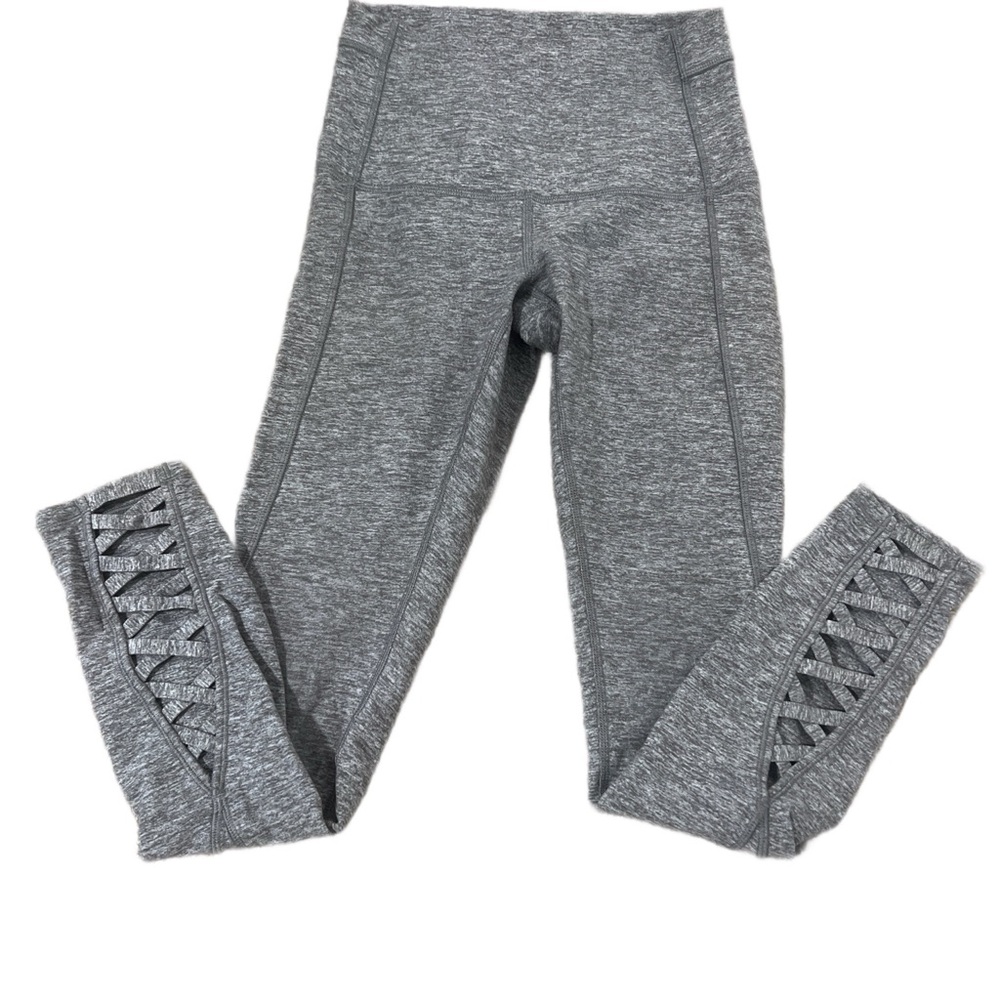 lululemon athletica Gray High-Waist Leggings with Lattice Ankle Detail